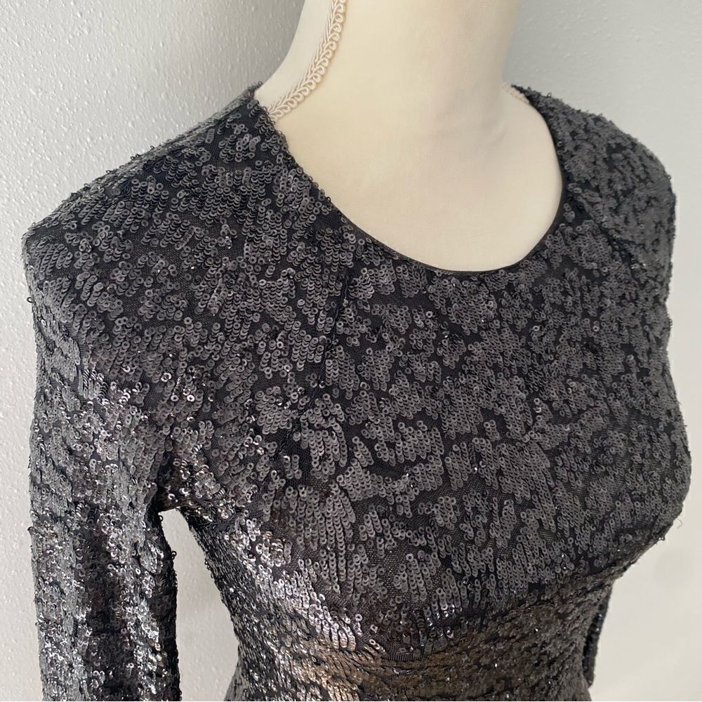 Alice + Olivia Black Sequin Bodycon Stretchy Mini Cocktail Dress - Picture 5 of 8